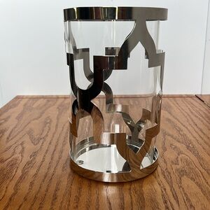 Modern Silver Metal Candle Holder, 2 piece - metal base and glass candle holder.